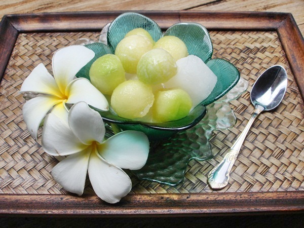 Light dessert for summer-Melon in sweetened coconut milk