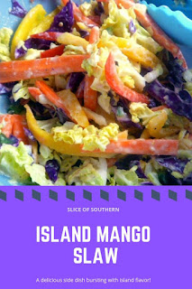 Island Mango Slaw:  The cooling effects of mango and Greek yogurt meets spicy jalapeno in this island take on a slaw. - Slice of Southern