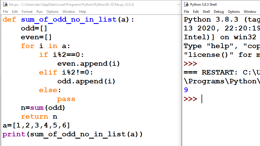 Python program to return the sum of odd number in list