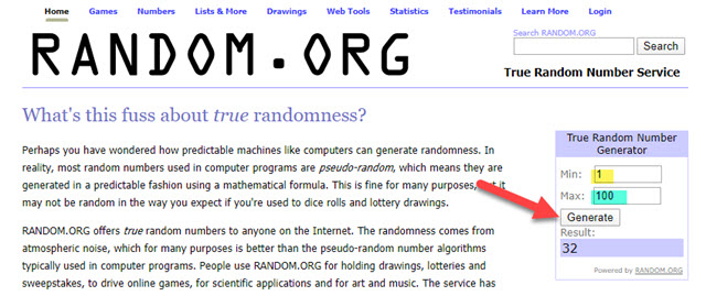 generare numeri casuali con random.org