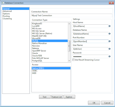 Pentaho Database connection parameters