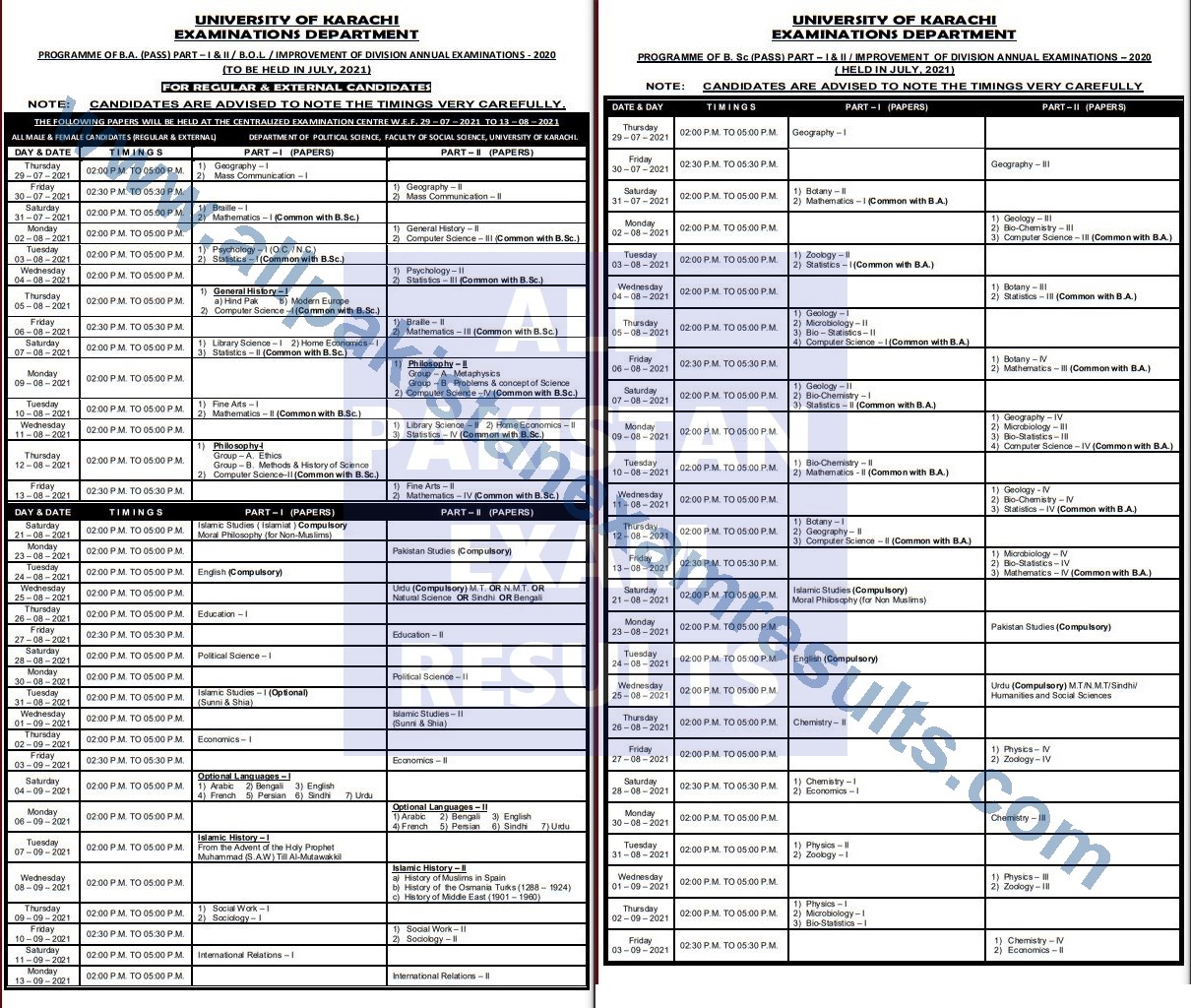 Date Sheet BA BSc 2021 Karachi University Annual Exam All Pakistan Date Sheet BA BSc 2021 Karachi University Annual Exam All Pakistan