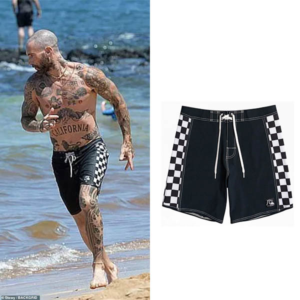 Adam Levine wearing Quicksilver Echo Board shorts on Maui beach on June ...