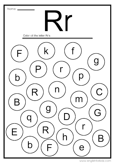 Find letter R worksheet Find letter R worksheet -- printable ESL materials to teach English alphabet