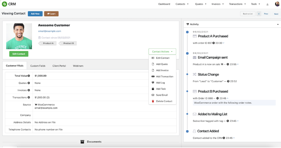 Zero BS CRM Extension: Woo Sync