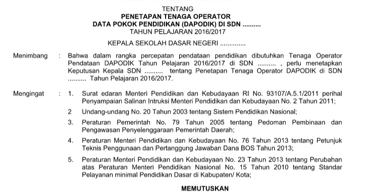 Download Contoh Surat Tugas Operator Sekolah Format Word