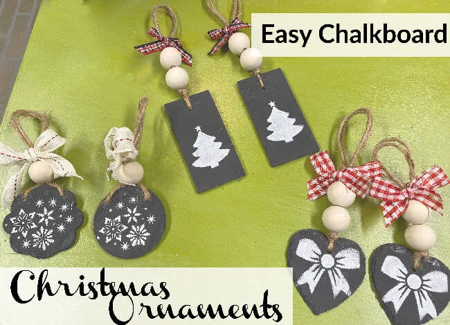 group of Christmas ornaments made with chalkboard