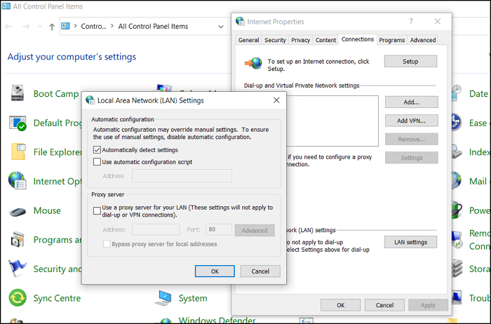 Proxy del panel de control de configuración de LAN