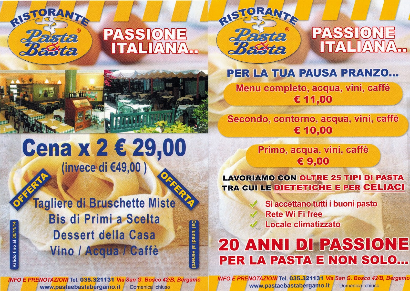Ristorante Pasta e Basta MENU FISSO DEL 21 LUGLIO