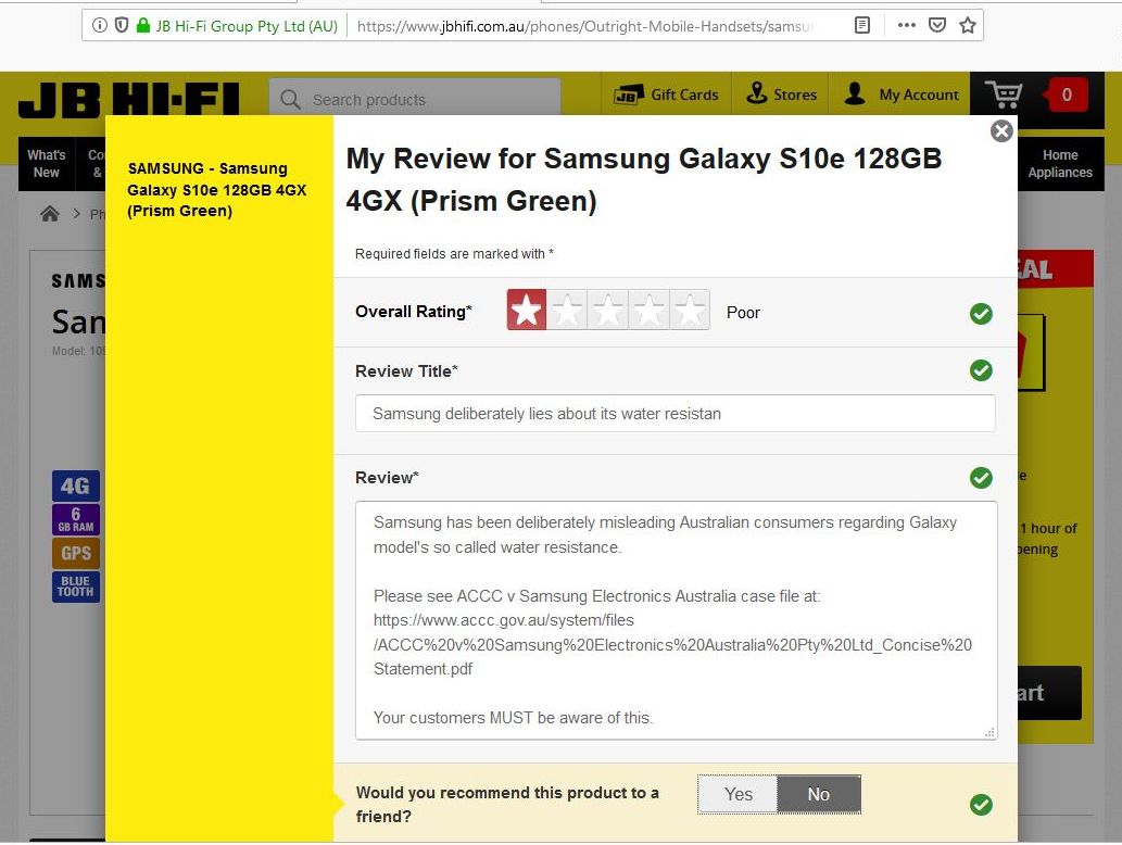 Corporate Australia JB HiFi fails to warn consumers about dodgy