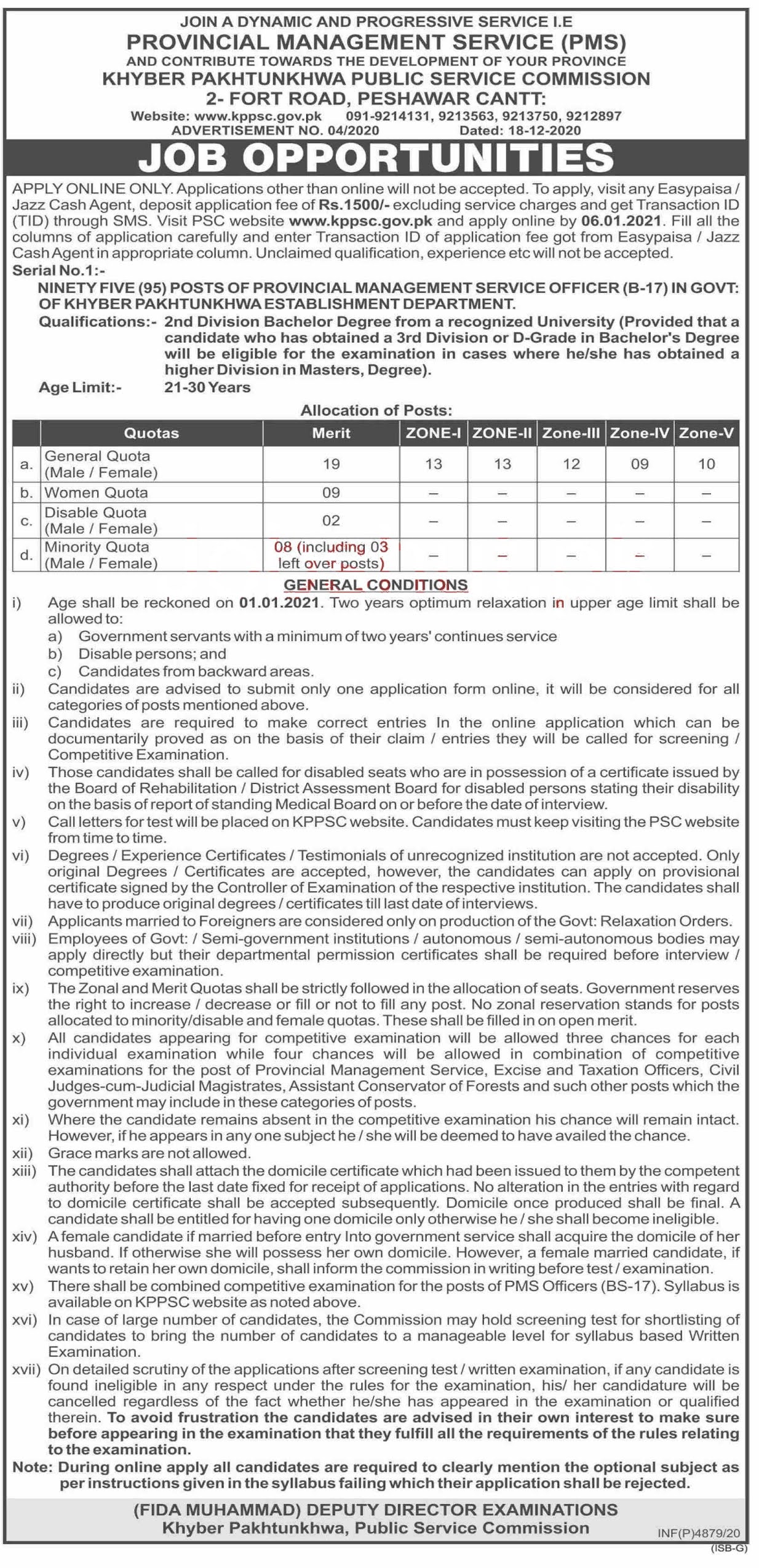 Khyber Pakhtunkhwa Public Service Commission Kppsc Advertisement No 4 2020 Pms Jobs 2021