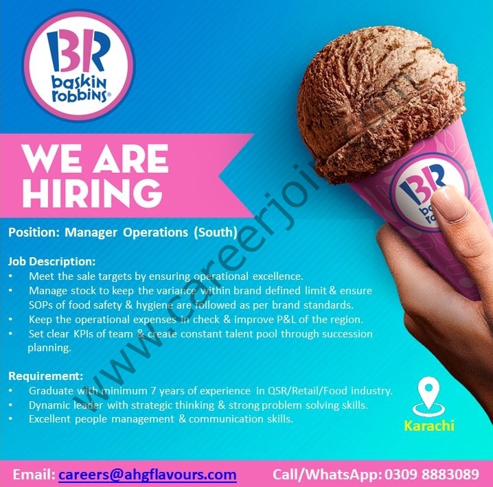 careers@ahgflavours.com - Baskin Robbins Pakistan Jobs 2021 in Pakistan