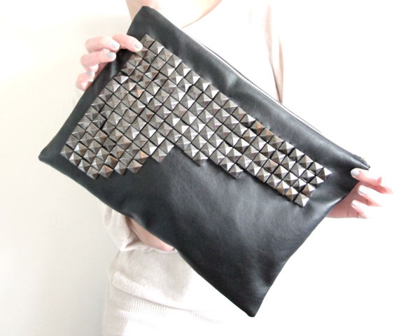 made.by.me*: Black artificial leather clutch with pyramid studs