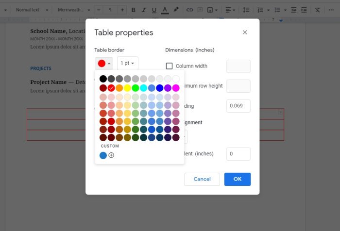 Come aggiungere e modificare tabelle in Google Docs