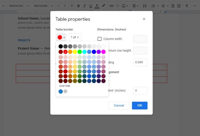 Tabellen toevoegen en bewerken in Google Documenten