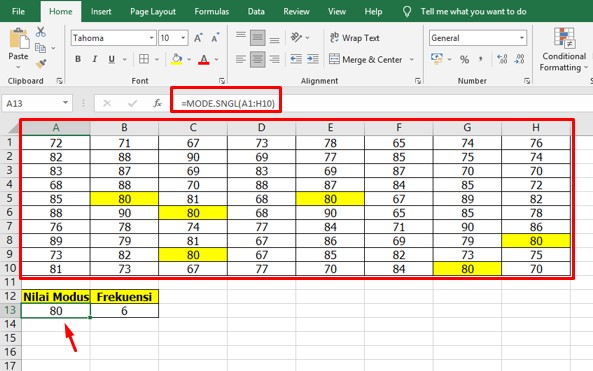Cara Mencari Modus di Excel untuk Data Tunggal Cara Mencari Modus di Excel untuk Data Tunggal