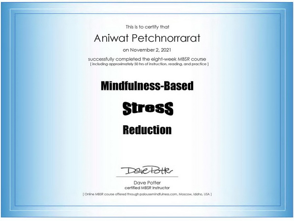 จบหลักสูตร สติคลายเครียด Mindfulness-Based Stress Reduction(MBSR) 8 สัปดาห์ แนวจิตวิทยาตะวันตก