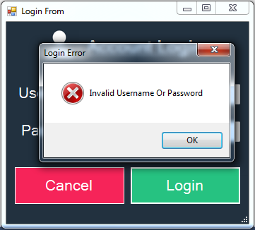 C# Students Information System Source Code - login form error