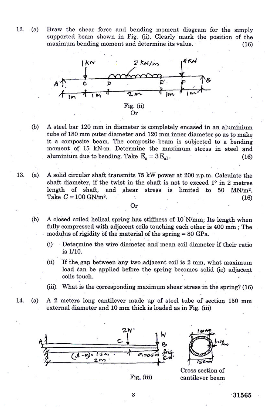 ME2254 Strength of Materials Nov Dec 2013 Question Paper University
