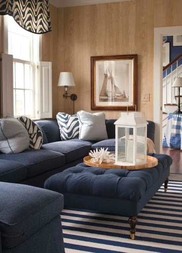 Navy Blue Nautical Living Room Interior Design Idea