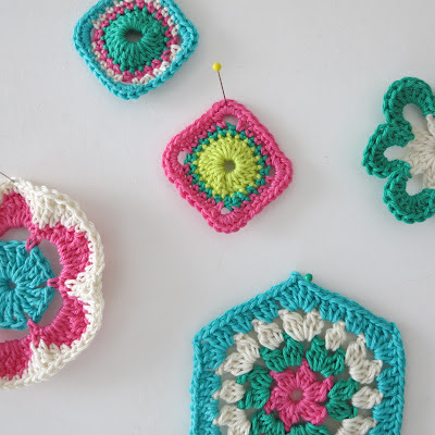 crochet, handmade, vegan yarn, cotton, little motifs, bright colours