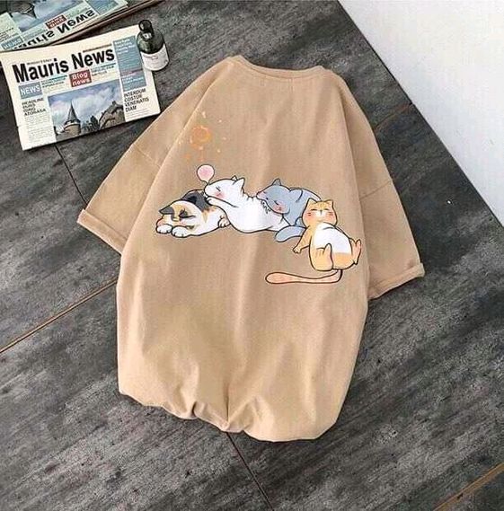 ÁO PHÔNG TAY LỠ 4 MÈO NGỦ