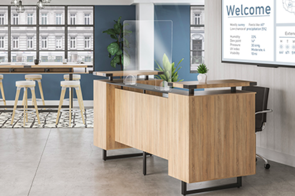 mirella reception desk with sneeze guard