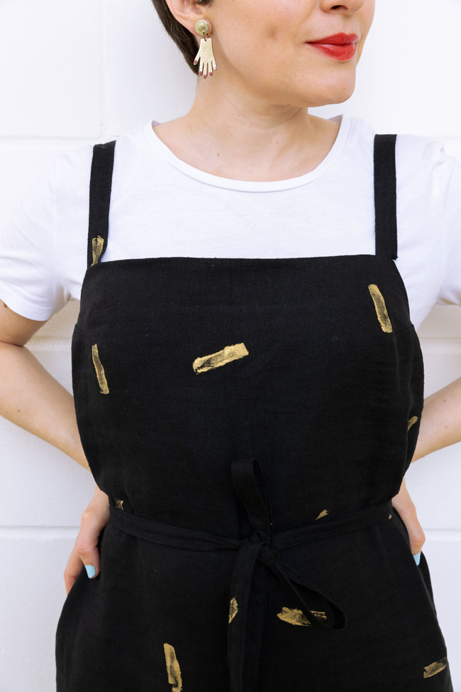 Tilly's Gold Potato-Printed Safiya Dungarees - sewing pattern in Make It Simple