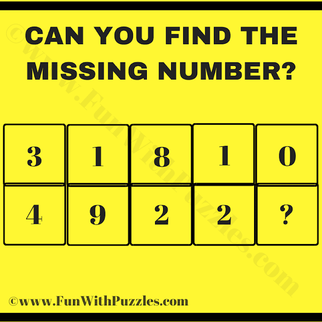 Can you find the Missing Number? 3 1 8 1 0 Row 1, 4 9 2 2 ? Row 2