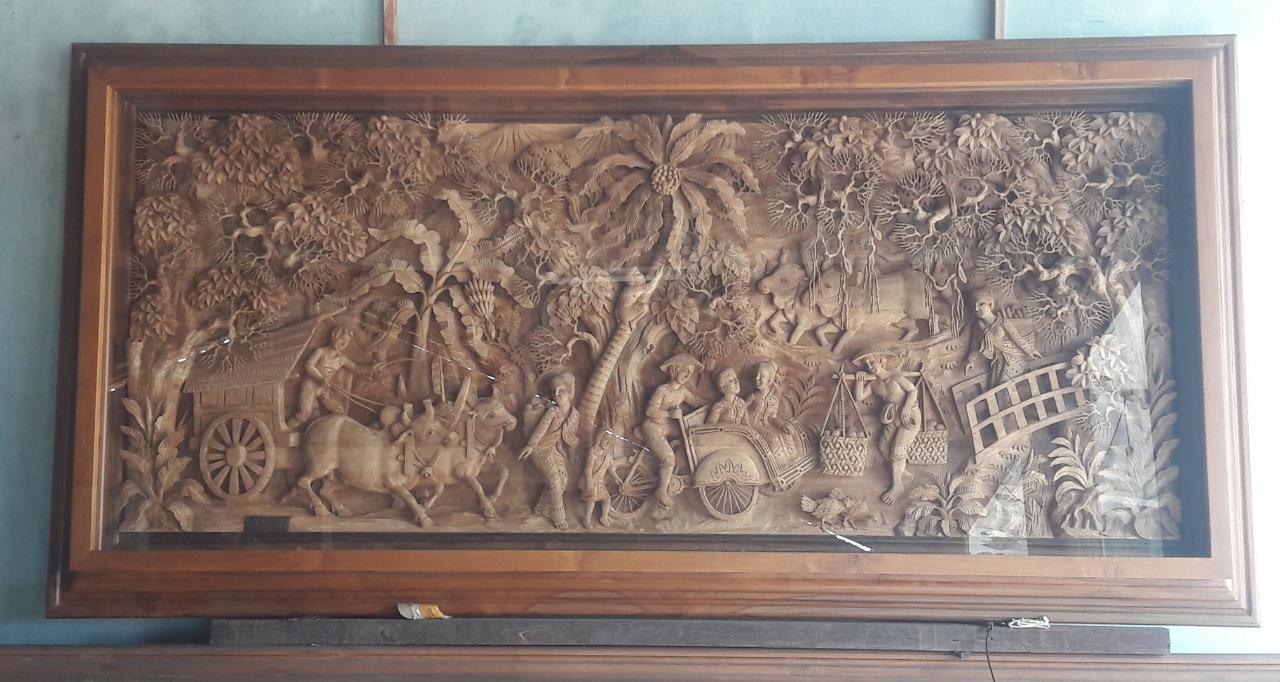 FARMER AND VILLAGE RELIEF WOOD CARVING 