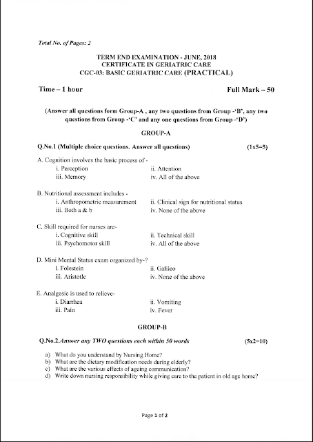OSPU CGC basic geriatric care practical June 2018 Question Paper