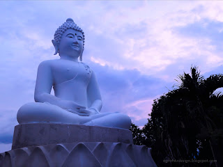 Dhyana Mudra Big White Buddha Meditation Statue At Buddhist Temple, North Bali, Indonesia