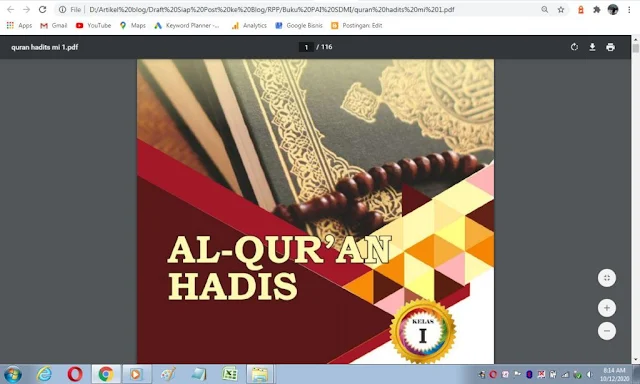 Buku Al-Qur'an Hadis kelas 1 sd/mi sesuai kma 183 tahun 2019