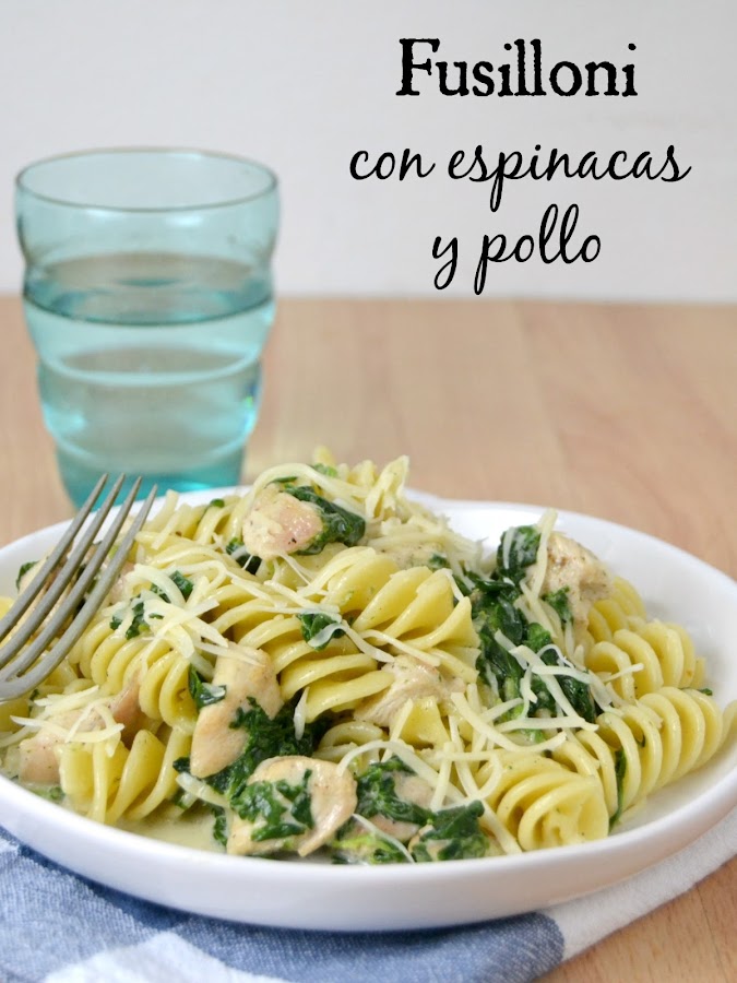 Fusilloni con pollo y espinacas receta pastas romero