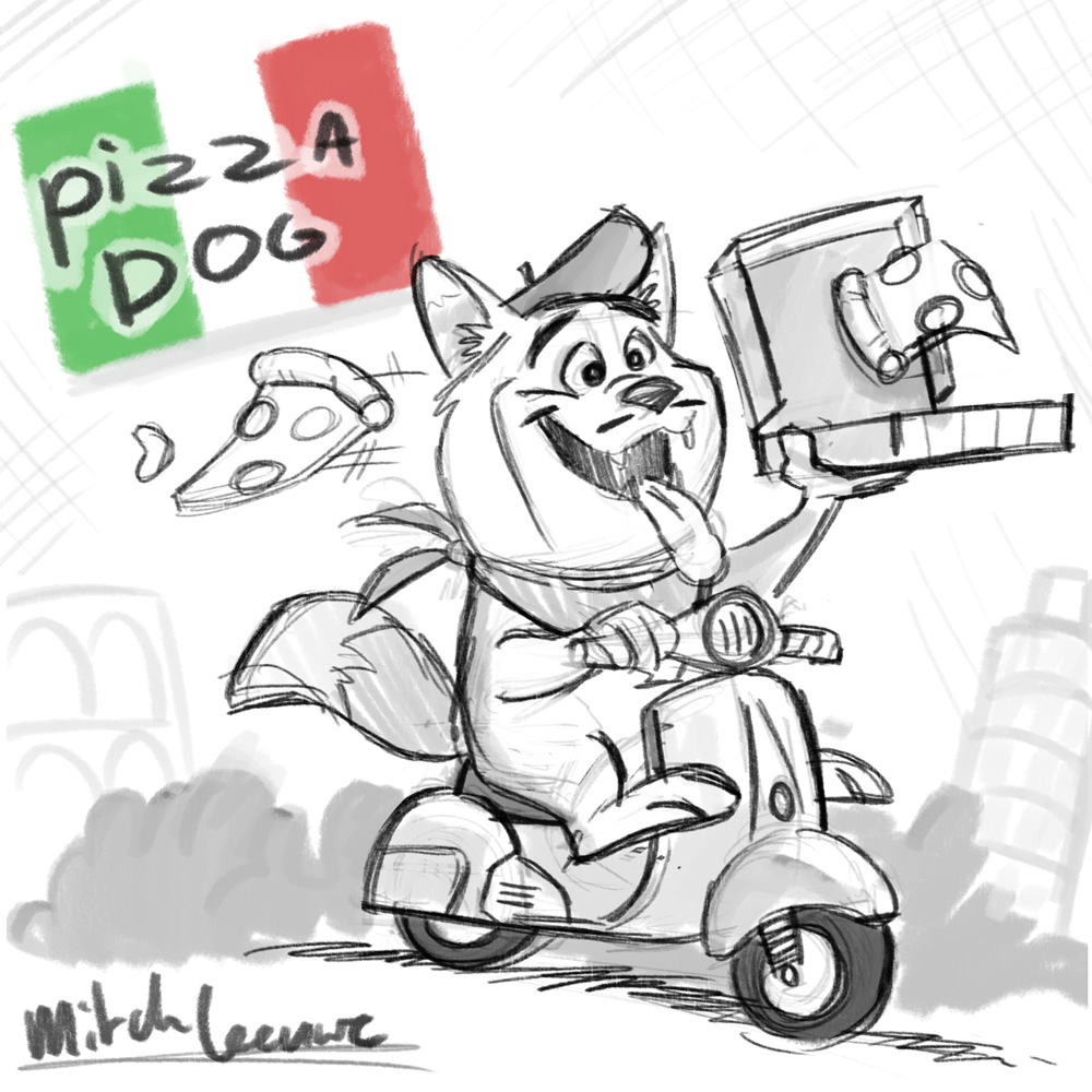 Learning drawing principles pizza dog