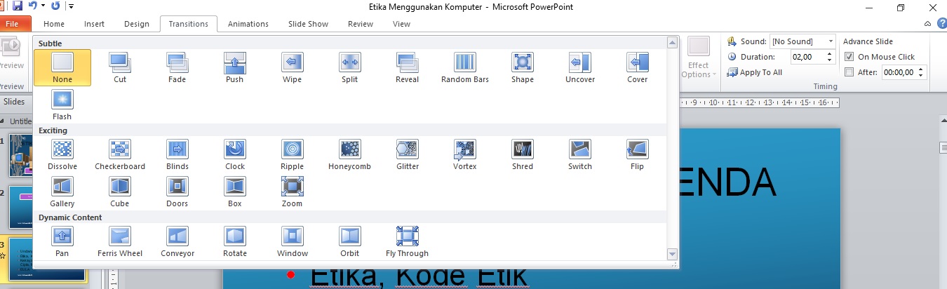 Menambahkan Transisi Slide Pada Powerpoint Teknologi Informasi
