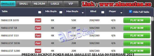 Prediksi Jackpot Poker Meja Smallest Selasa 09 Februari 2021