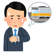 電車の遅延の心配をする人のイラスト（男性）