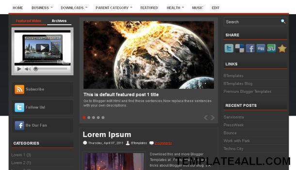 Free Blogger Black Red Magazine Template - Free Web Templates Dreamwaver