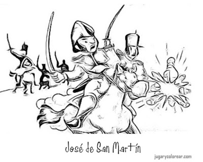 colorear  José de San Martín en batalla