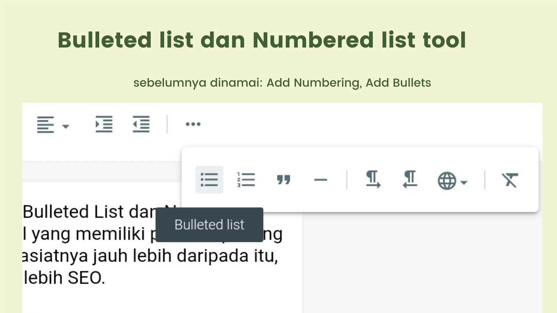 tool bulleted list dan numbered list tool halaman menulis blog