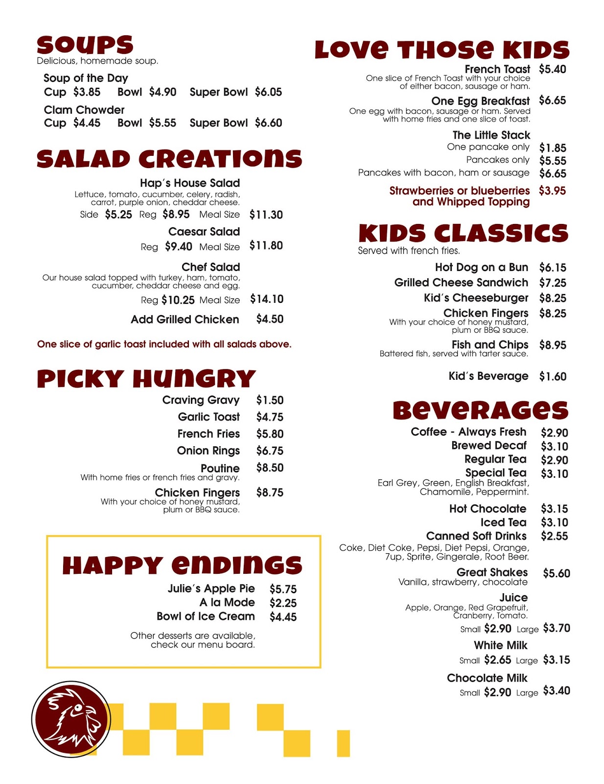 Hap's Hungry House Menu