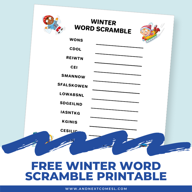 Free Winter Word Scramble Printable for Kids And Next Comes L