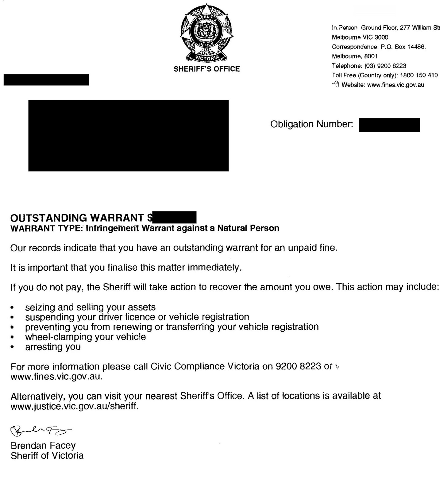 Corporate Australia Sheriff's Office Template Letter To the Natural