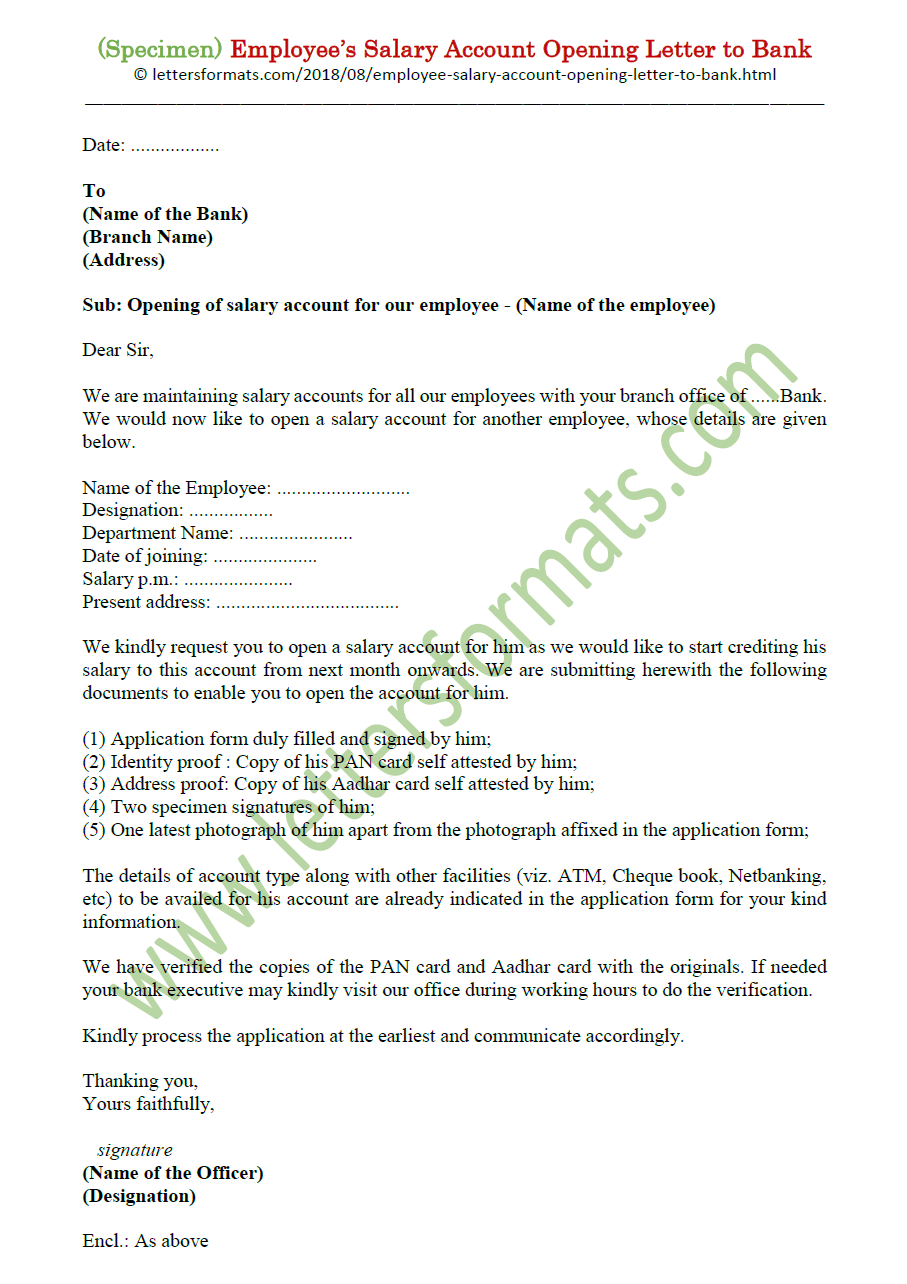 Salary Transfer Letter Format Sample Request Letters