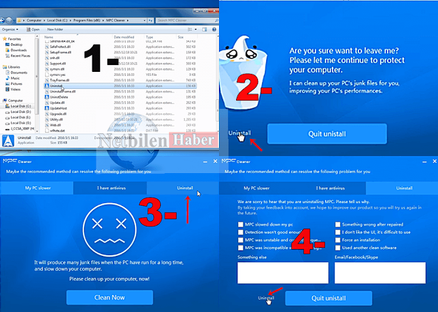MPC Cleaner programı bilgisayardan kaldırma (uninstall)