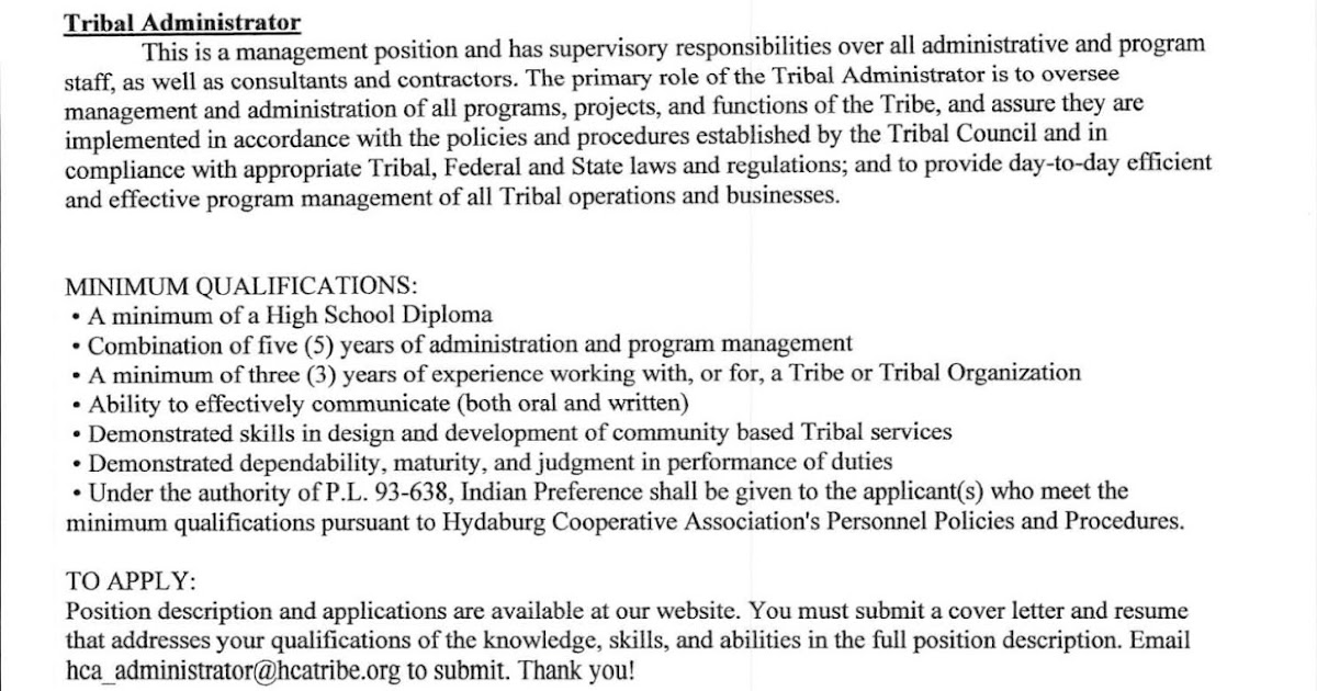 [Job Posting] Hydaburg Cooperative Association Tribal Administrator P