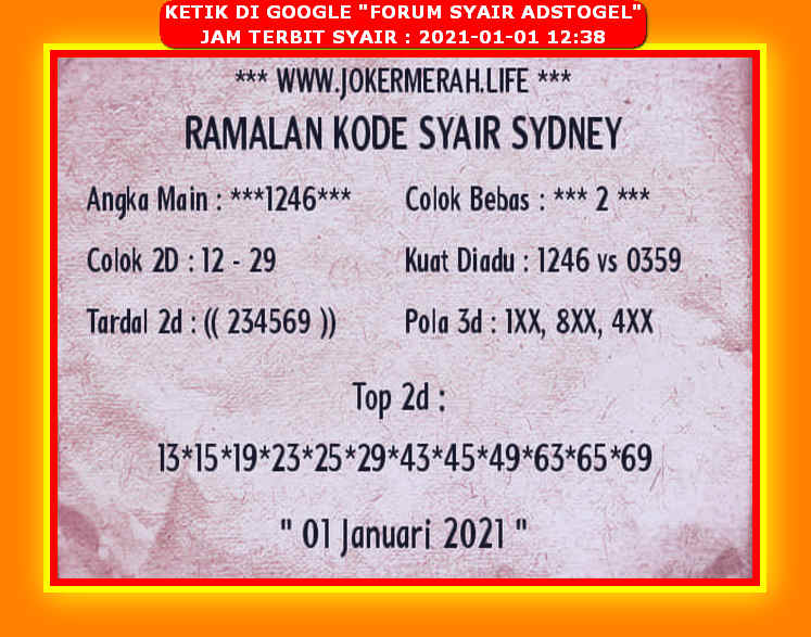 Syair Sydney Jumat 1 Januari 2021 Royal Syair