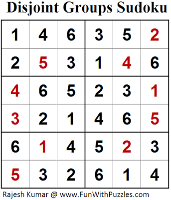 Disjoint Groups Sudoku (Mini Sudoku Series #69) Answer
