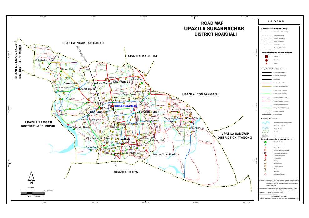 Subarna Char Upazila Road Map Noakhali District Bangladesh